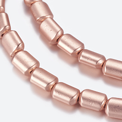 Rose Gold Plated Non-magnetic Synthetic Hematite Beads Strands, Frosted, Rectangle, Matte, Rose Gold Plated, 8.5~9x6x3.5mm, Hole: 1mm, about 46pcs/strand, 15.55 inch(39.5cm)
