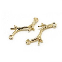 Real 18K Gold Plated Brass Peg Bails Pendants, For Half Drilled Beads, Branches, Real 18K Gold Plated, 24.5x9x2mm, Hole: 1mm, Pin: 1mm