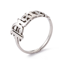 Pisces 304 Stainless Steel Constellation Open Cuff Ring for Women, Pisces, US Size 7 1/4(17.5mm)