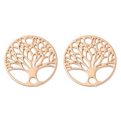 Light Gold Rack Plating Brass Connector Charms, Etched Metal Embellishments, Long-Lasting Plated, Tree of Life Links, Light Gold, 15x0.3mm, Hole: 1.8mm