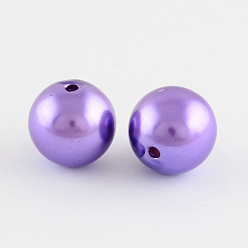 Violet Bleu Perles rondes en plastique imitation abs, bleu violet, 20mm, trou: 2.5 mm, environ 120 pcs / 500 g