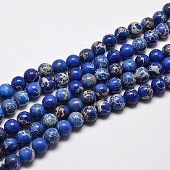 Blue Natural Imperial Jasper Beads Strands, Round, Dyed, Blue, 10mm, Hole: 1mm, about 38pcs/strand, 15 inch