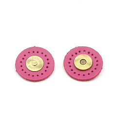 Deep Pink Cattlehide Magnetic Buttons Snap Magnet Fastener, Flat Round, for Cloth & Purse Makings, Deep Pink, 3x0.85cm