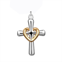 Autres Couleurs Coeur en laiton et pendentifs croix, argent et or, 35x24mm