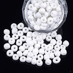 Blanc Perles de rocaille en verre, couleurs opaques, ronde, blanc, 5~6x3~5mm, trou: 1.2~2 mm, environ 2500 PCs / sachet 
