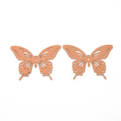 Light Salmon Spray Painted 430 Stainless Steel Filigree Joiners Links, Etched Metal Embellishments, Butterfly, Light Salmon, 35x44x0.4mm, Hole: 1~1.6mm