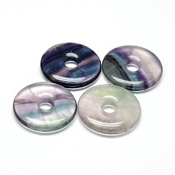Fluorine Donut / pi disque naturel fluorite pendentifs, 30x5mm, Trou: 6mm