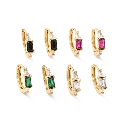 Mixed Color Cubic Zirconia Rectangle Hoop Earrings, Real 18K Gold Plated Brass Jewelry for Women, Cadmium Free & Nickel Free & Lead Free, Mixed Color, 13x14.5x4mm, Pin: 0.8mm
