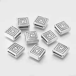 Antique Silver Tibetan Style Slide Charms, Lead Free and Cadmium Free, Square, Antique Silver, 14x14x5mm, Hole: 2mm