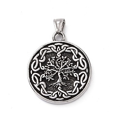 Antique Silver 304 Stainless Steel Pendants, Flat Round with Tree, Antique Silver, 44.5x38x5.5mm, Hole: 4.5x8mm