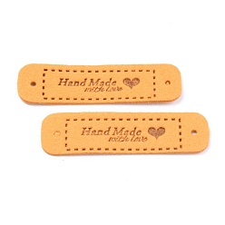 Orange Foncé Étiquettes d'étiquettes en cuir pu, étiquette en relief à la main, avec des trous, pour les jeans de bricolage, , , accessoires de chapeau, rectangle avec la main mot, orange foncé, 55x15x1.2mm, Trou: 2mm