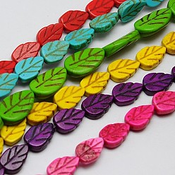 Mixed Color Synthetic Turquoise Beads Strands, Dyed, Leaf, Mixed Color, 14x9x3mm, Hole: 1mm, about 29pcs/strand, 15.55 inch