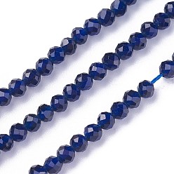 Azul Abalorios de vidrio facetados, rondo, azul, 3~3.5 mm, agujero: 0.5 mm, sobre 115~130 unidades / cadena, 14.5~16.1 pulgada (37~41 cm)
