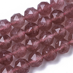 Quartz Fraise Naturel de fraise de quartz brins de perles, facette, étoiles coupées perles rondes, 8~9mm, Trou: 0.9~1mm, Environ 23~26 pcs/chapelet, 7.28 pouces ~ 7.68 pouces (18.5~19.5 cm)