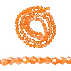 Orange Foncé Des billes de verre transparentes, de couleur plaquée ab , toupie avec facettes, orange foncé, 4x4mm, Trou: 1mm, Environ 92~96 pcs/chapelet, 13.78~14.37 pouce