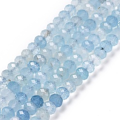 Aquamarine Natural Aquamarine Beads Strands, Faceted, Rondelle, 6x4mm, Hole: 0.8mm, about 86pcs/strand, 15.55 inch(39.5cm)