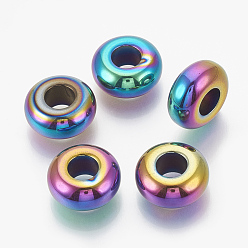 Multi-color Plateada Perlas de hematita sintética no magnética galvanizada, abalorios de grande agujero, Rondana plana, multi-color de chapado, 14x6 mm, agujero: 6 mm