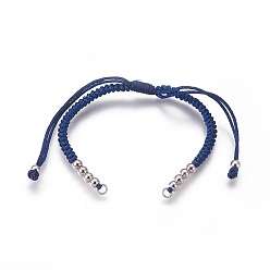 Bleu Marine Fabrication de bracelets de perles tressées en nylon, avec des perles en laiton, plaqué longue durée, Platine plaqué, bleu marine, 10-1/4 pouces ~ 11-5/8 pouces (26~29.6 cm)