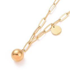 Golden 304 Stainless Steel Round Ball & Flat Round Pendant Necklace for Women, Golden, 17.13 inch(43.5cm)