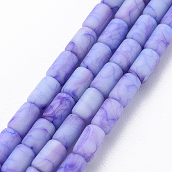 Medium Purple Opaque Baking Painted Crackle Glass Beads Strands, Frosted, Column, Medium Purple, 7.5x4.5mm, Hole: 1mm, about 49pcs/strand, 18.31 inch(46.5cm)