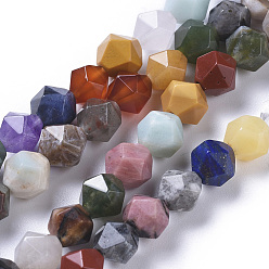 Mixed Stone Natural Mixed Gemstone Beads Strands, Star Cut Round Beads, Faceted, 8mm, Hole: 0.8mm, about 48pcs/strand, 15.35 inch(39cm)