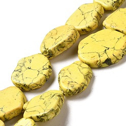 Amarillo Hilos de perlas sintéticas teñidas de turquesa, pepitas, amarillo, 22~32x19~26.5x6~10 mm, agujero: 1.2 mm, sobre 15~16 unidades / cadena, 15.83~16.34'' (40.2~41.5 cm)