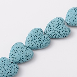 Light Blue Synthetic Lava Rock Bead Strands, Heart, Dyed, Light Blue, 20x20x7mm, Hole: 1mm, about 20pcs/strand, 15.3 inch