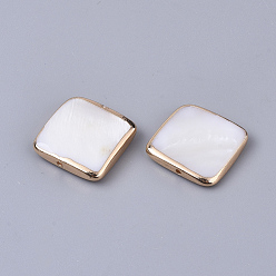 Seashell Color Edge Golden Plated Freshwater Shell Beads, Square, Seashell Color, 14~15x14.5x3mm, Hole: 0.8mm