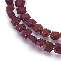 Plaqué Violet Galvaniques perles d'hématite synthétique non magnétique brins, givré, hexagone, pourpre plaqué, 6x6x3mm, Trou: 1mm, Environ 72 pcs/chapelet, 15.94 pouce (40.5 cm)