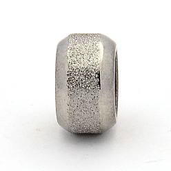 Stainless Steel Color Stainless Steel Textured Beads, Large Hole Rondelle Beads, Stainless Steel Color, 11x6mm, Hole: 6mm