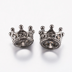 Bronze Perles en alliage de style tibétain, couronne, gris anthracite, 10.5x7mm, Trou: 6mm