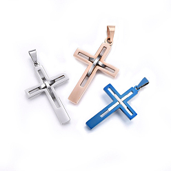 Mixed Color 304 Stainless Steel Pendants, Cross, Mixed Color, 45x29x4mm, Hole: 8x5mm