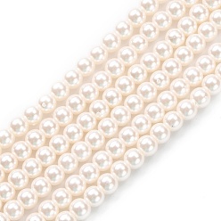 Blanc Floral Brins de perles de verre teints écologiques, Grade a, ronde, cordon en coton fileté, floral blanc, 5mm, Trou: 1.2~1.5mm, Environ 80 pcs/chapelet, 15.7 pouce