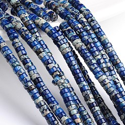 Синий Окрашенные натуральные нитки из бисера имперской яшмы, Heishi бусы, Плоский круглый / диск, синие, 6x3 мм, отверстие : 1 мм, около 128 шт / нитка, 16 дюйм