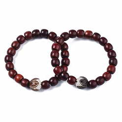Coconut Brown Lotus Bodhi Mala Bead Bracelets, with Rondelle Sandalwood Beads, Buddhist Jewelry, Stretch Bracelets, Coconut Brown, Inner Diameter: 2-1/8 inch(5.5cm)