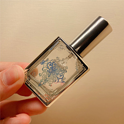 Platinum Floral Pattern Glass Pump Spray Bottles, Perfume Refillable Bottle, Platinum, 7.85x3.65x2.9cm, Capacity: 15ml(0.51fl. oz)