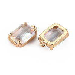 Clear AB Transparent Glass Pendants, with Brass Prong Settings, Faceted, Rectangle, Light Gold, Clear AB, 17x10x5.5mm, Hole: 1.6mm
