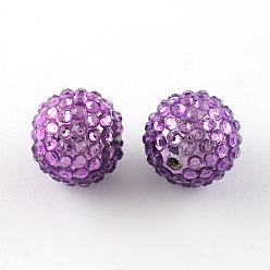 Orchid Transparent Resin Rhinestone Graduated Beads, with UV Plating Acrylic Round Beads Inside, Orchid, 20mm, Hole: 2~2.5mm