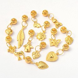 Golden Alloy Large Hole European Beads, Mixed Shape, Golden, 27~50x8.5~16x1.5~5mm, Hole: 4.5mm