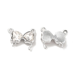 Clear Glass Charms, Rack Plating Platinum Alloy Findings, Nickel Free, Bowknot, Clear, 14x16x4.5mm, Hole: 1.5mm