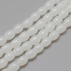 Blanc Fumé Cuisson perles de verre peintes brins, ovale, jade d'imitation, fumée blanche, 8~8.5x6~6.5mm, Trou: 1.5mm, Environ 96 pcs/chapelet, 32.2 pouce