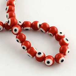 Red Round Handmade Evil Eye Lampwork Beads, Red, 6mm, Hole: 1mm, about 64pcs/strand, 14.1 inch