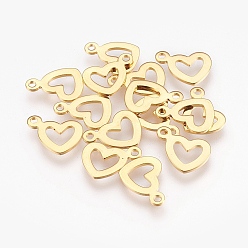 Golden 304 Stainless Steel Open Heart Pendants, Hollow, Golden, 10.5x14x1mm, Hole: 1.6mm