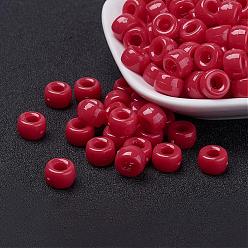 Rouge Perles européennes opaques acrylique, baril, rouge, 9x6mm, trou: 4 mm, environ 1900 pcs / 500 g