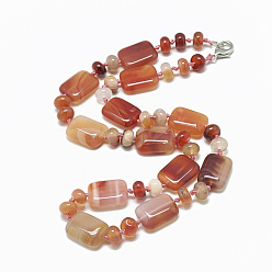 Carnelian Natural Carnelian Beaded Necklaces, with Alloy Lobster Clasps, Rectangle, Dyed, 18.1 inch~18.5  inch(46~47cm), Rectangle: 18~18.5x13mm