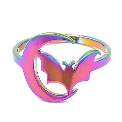 Rainbow Color Revestimiento de iones (ip) 304 luna de acero inoxidable con anillo ajustable de murciélago para mujer, color del arco iris, tamaño de EE. UU. 6 1/4 (16.7 mm)