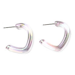 Colorful Resin C-shape Stud Earrings with 304 Stainless Steel Pins, Colorful, 30x5mm