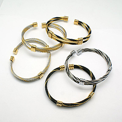 Couleur Mélangete 304 acier inoxydable bracelet de manchette, avec les accessoires de tête en laiton, couleur mixte, 63mm