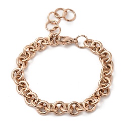 Rose Gold Ion Plating(IP) 304 Stainless Steel Rolo Chain Bracelets, with Lobster Claw Clasps, Rose Gold, 7 inch(17.7cm), 8.5mm