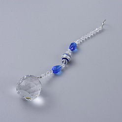 Bleu Lustre boule de cristal facetté prismes de capteurs de soleil, avec des perles d'alliage, bleu, 190mm